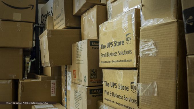 Packages ready for holiday pickup at The UPS Store, Saline Michi