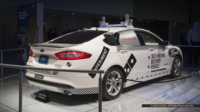 Experimental Ford Fusion Hybrid self-driving car used for Domino's Pizza deliveries
