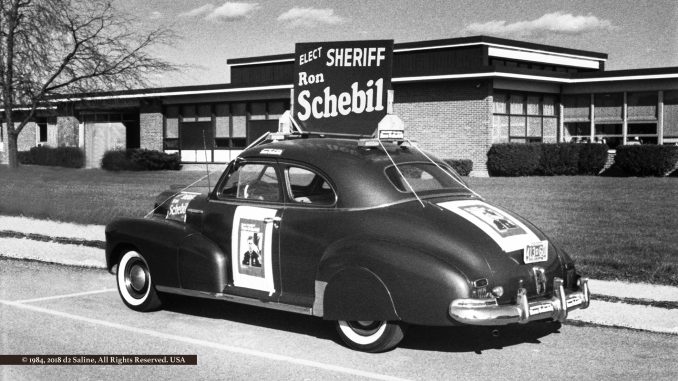 Ron Schebil 1984 campaign car, candidate for Washtenaw County Sheriff
