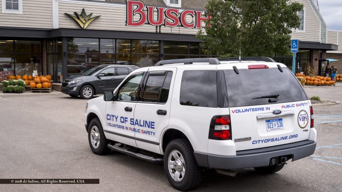 Volunteers in Public Safety (VIPS) vehicle on patrol at Busch's in Saline