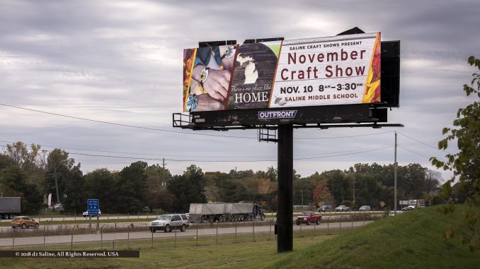 Billboard for 2018 Saline Craft Shows November event on westbound I-94