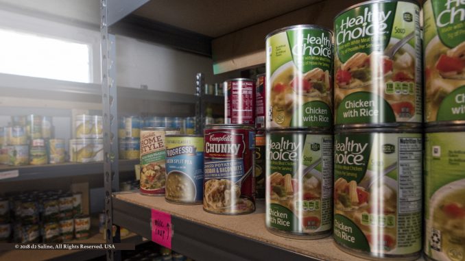 Backstock food pantry on lower level of Saline Area Social Service