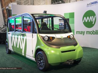 May Mobility shuttle at 2018 North American International Auto Show, in autöMobili-D space – Cobo Center, Detroit Michigan