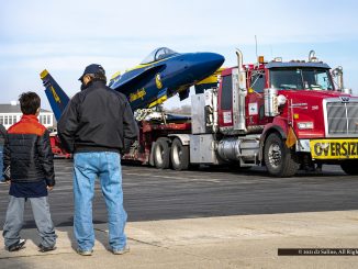 Blue Angels Hornet F/A-18C arrival at Yankee Air Museum