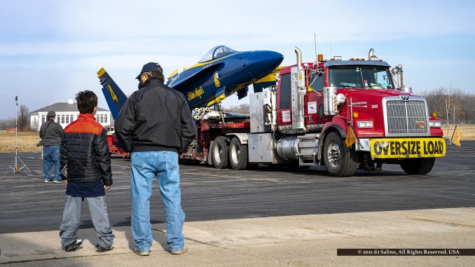 Blue Angels Hornet F/A-18C arrival at Yankee Air Museum